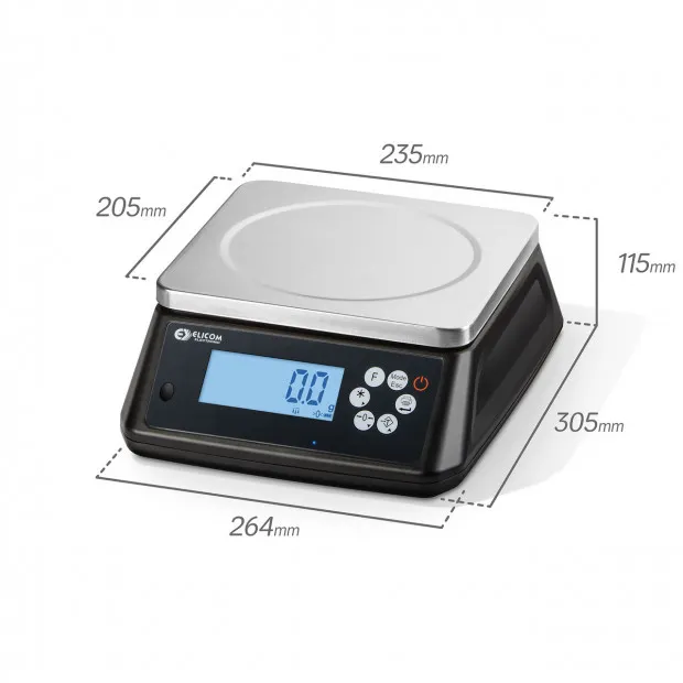 Abmessungen aller Seiten - Elicom Tischwaage