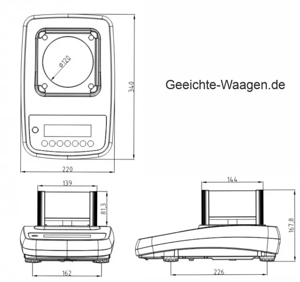 Detailabbildung der KERN EWJ 600-2M mit Abmessungen