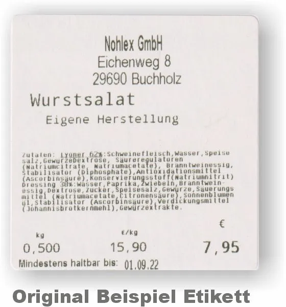 Beispiel Etikett der Etikettenwaage