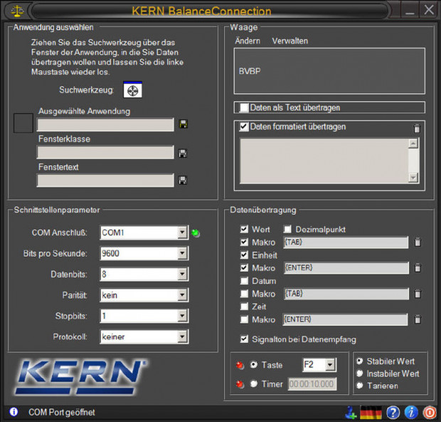 Waagen Software KERN Balance Connection