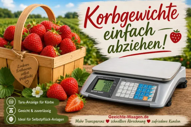 Taragewichte von Tellern oder Körben einfach der Waage abziehen. Mit Tara Anzeige im Display