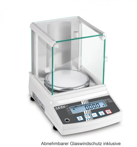 Abbildung zeigt KERN PNJ 600-3M Waage mit abnehmbarem Glaswindschutz