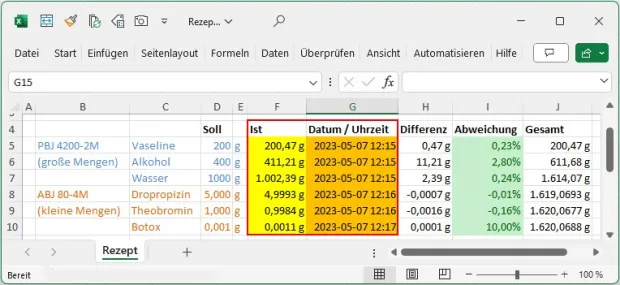 Anwendungsbeispiel in der SCD-4.0-DL KERN Balance Connection Software Anwendungsbeispiel