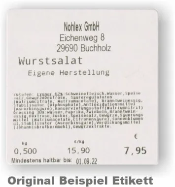 Beispiel Etikett der Etikettenwaage
